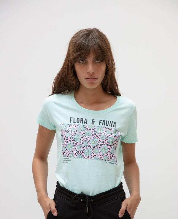 Jasmin Santanen Paris fitted Flora & Fauna print Esther t-shirt in mint color for women.