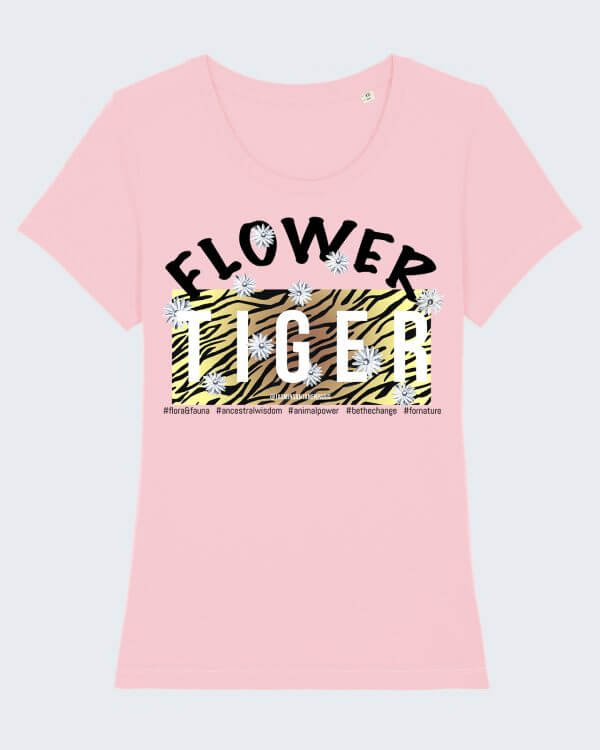 Jasmin Santanen Paris fitted Flower Tiger print Esther t-shirt in bubblegum pink color for women.